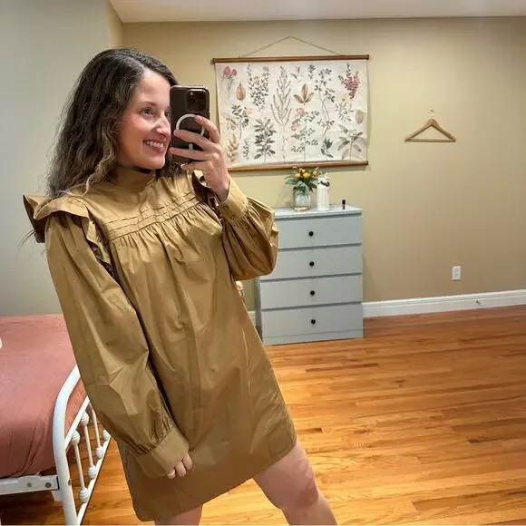 Tuckernuck Xirena Camel Brown Cotton Long Sleeve Mini Dress Small - Picture 5 of 12